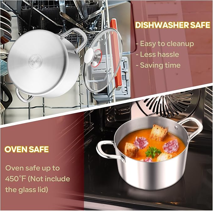 E-far 8 Quart Stock Pot with Lid, 18/10 Tri-ply Stainless Steel Stockpot - Image 7