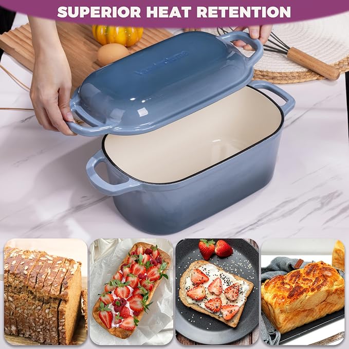 4.6-Quart Oval Dutch Oven for Bread Baking, 2 in 1 Enameled Cast Iron Bread Pan - Image 5