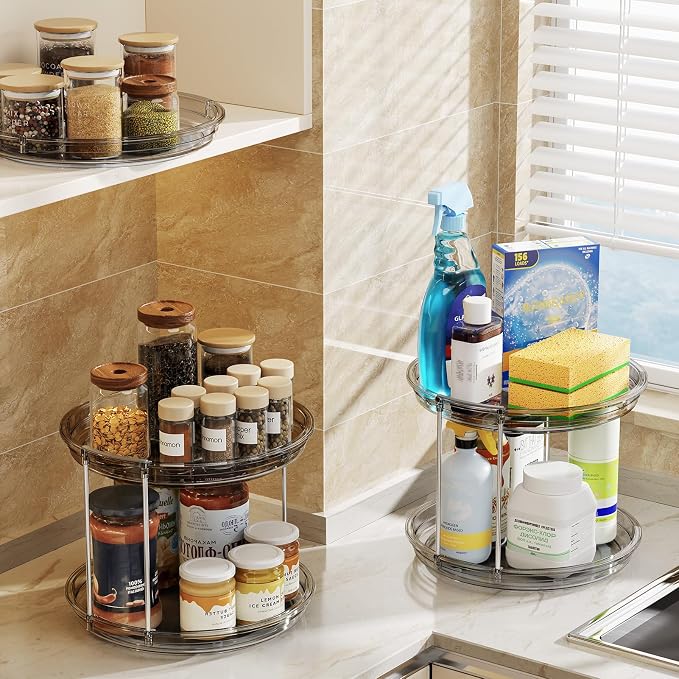 LAMU 2 Pack 2 Tier Lazy Susan Turntable Organizer 9.25'' Rotating Spice Rack - Image 7