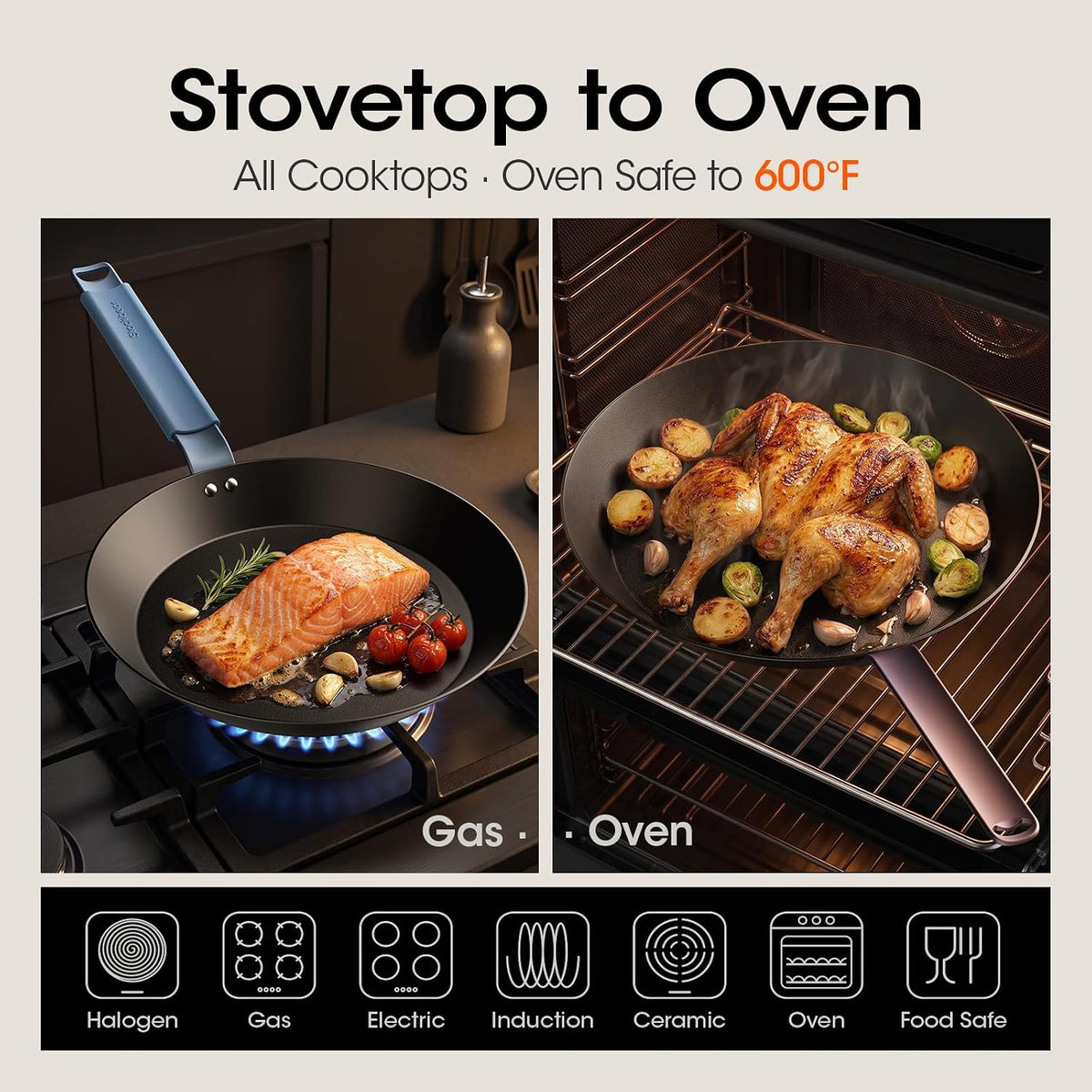 Carbon Steel Pan Set, 8, 10, 12 Inch Nitrided Snowflake Skillets