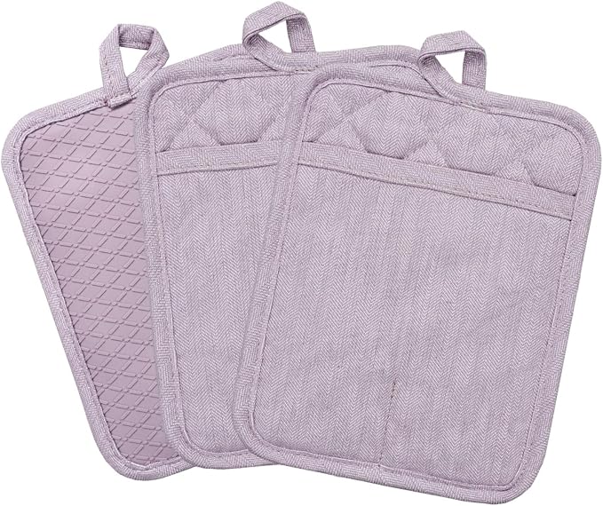 Pot Holders Yarn-Dyed Set of 3 Non Slip Silicone Kitchen Lines Heat Resistant by REDLMLDETA