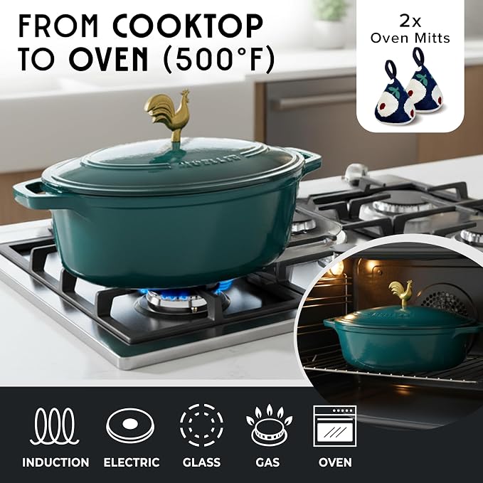 MUELLER HOME 5.5 Quart Enameled Cast Iron Oval Dutch Oven - Image 4