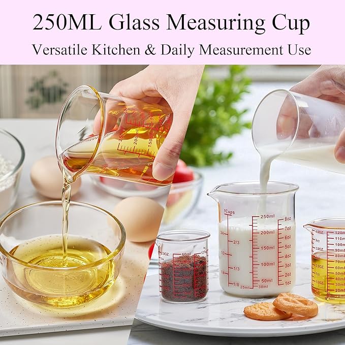 3 Piece Glass Measuring Cup Set, Includes 1/2-Cup, and 2-Cup High Borosilicate - Image 7
