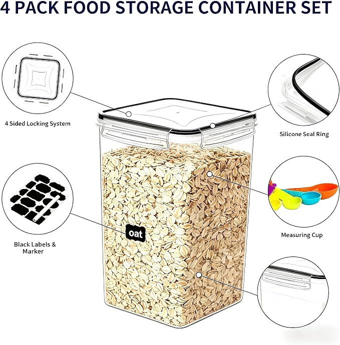 4 Pieces 6.5L / 220 oz Large Food Storage Containers, BPA Free Plastic Airtight - Image 3
