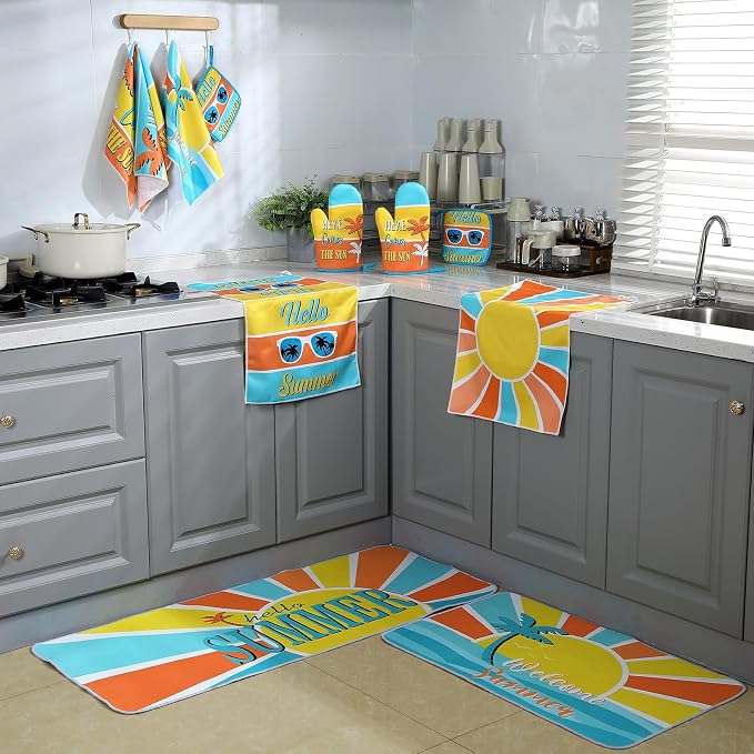 Fourluoo 10 Pcs Hello Summer Kitchen Decor and Accessories Sunshine Beach Oven - Image 7