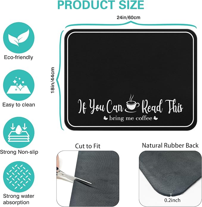 Coffee Bar Mat for Countertops 18inx24in, Absorbent Hide Stain Anti-Slip Cafe - Image 5