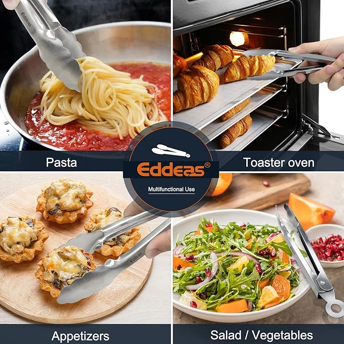 Eddeas 2 Pcs 7 Inch Small Tongs, Heavy Duty Stainless Steel Kitchen Tongs - Image 6