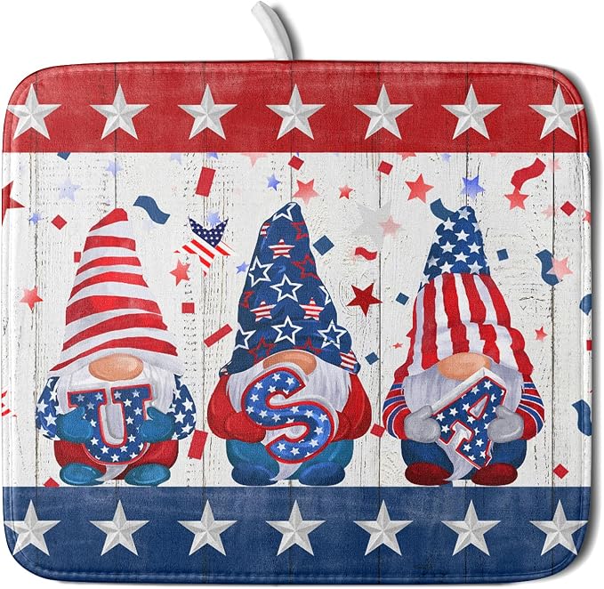 Giwawa 4th of July Gnomes Dish Drying Mat 16x18 inch Patriotic Elf Usa Stars by Giwawa