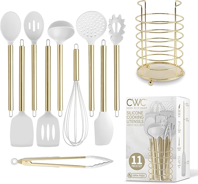COOK WITH COLOR Silicone Cooking Utensils, Kitchen Utensil Set, Cooking Utensils by CookwithColor