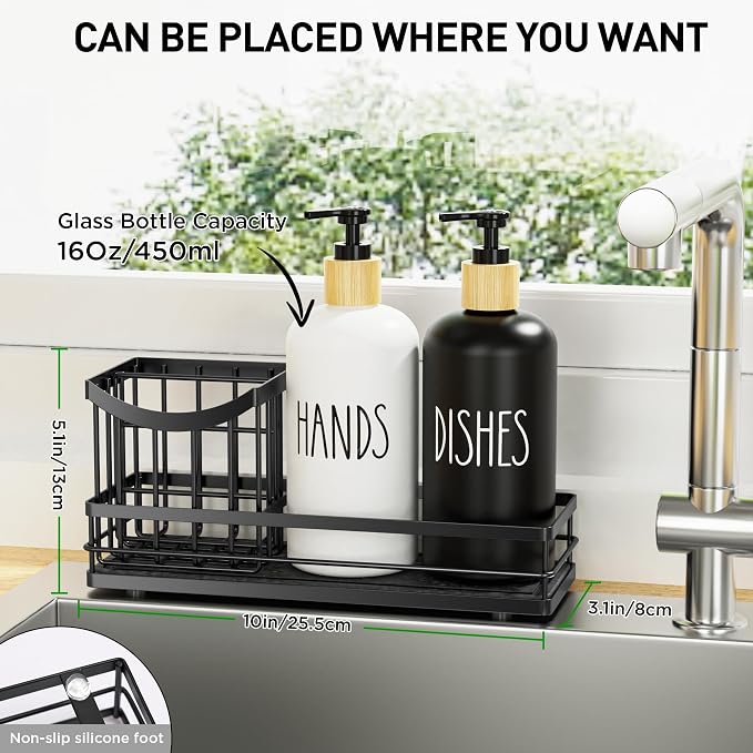 Moforoco Kitchen Dish Soap Dispenser Set, 16OZ Glass Bottle, Hand and Dish Soap - Image 3