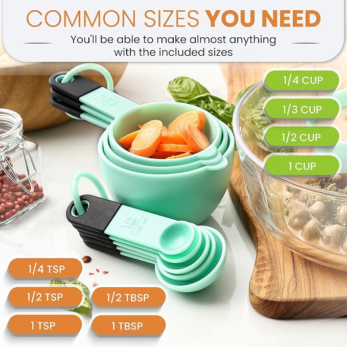 Spring Chef Mint Magnetic Measuring Cups and Spoons Set of 9, Stackable Plastic - Image 3