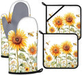 Watercolor Sunflower Oven Mitts and Pot Holders Sets Heat Resistant 4Pcs Busy by ANTJOO