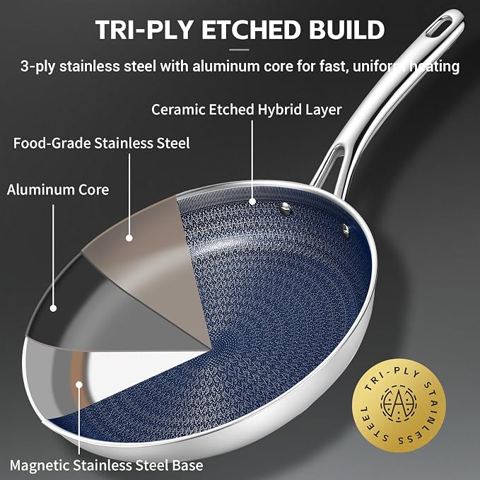 Ammeloo Hybrid Tri-Ply Stainless Steel Frying Pan Set, Non Stick Frying Pans - Image 4