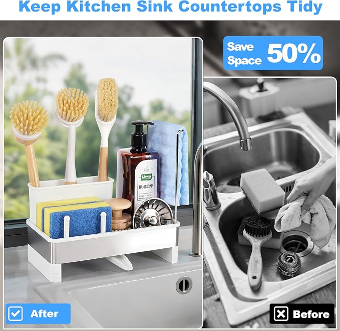 Kitchen Sink Caddy Organizer, Stainless Steel Sponge Holder, Kitchen Caddy Sink - Image 6