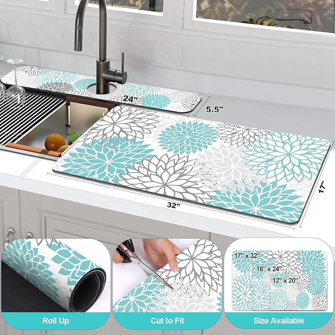Findosom 2PCS 17" x 32" Dish Drying Mat & 24" x 5.5" Sink Splash Guard - Image 2