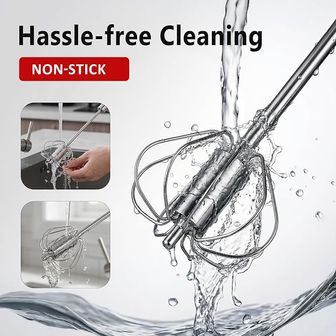 Li&Zhao Semi Automatic Whisk-2-Pack Stainless Steel Hand Push Rotary Egg Whisk - Image 5