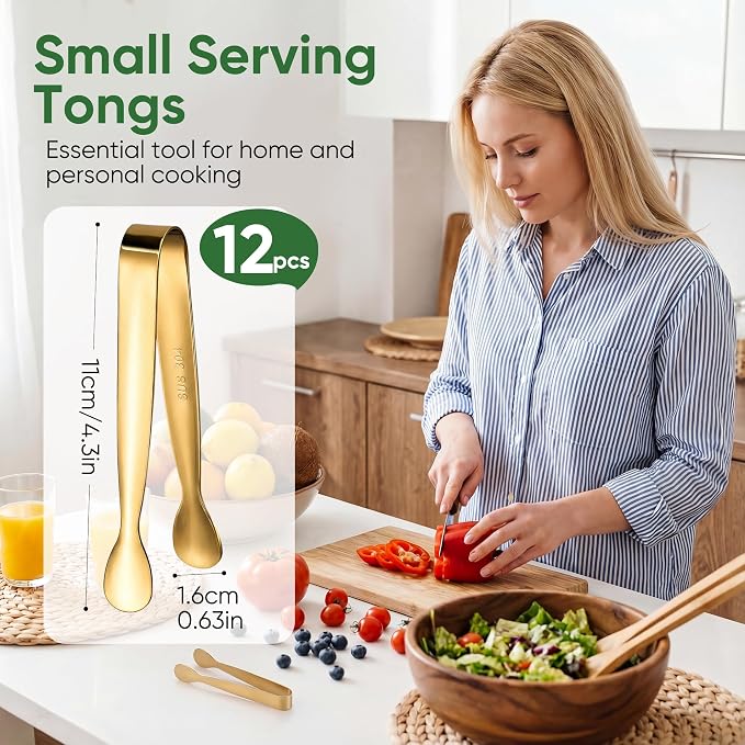 12 Pcs Gold Serving Tongs, Stainless Steel Ice Tongs Mini Sugar Tongs - Image 3
