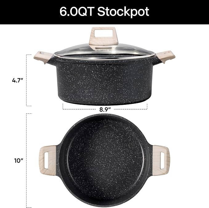 CAROTE Nonstick Stock Pot with Lid Soup Pot, 6 Quart Casserole with Lid - Image 2