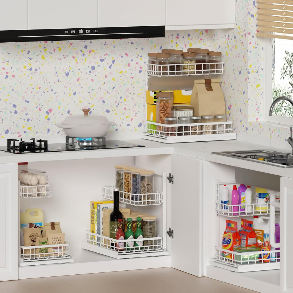 Under Sink Organizer, Adjustable Height Pull-Out Kitchen Storage