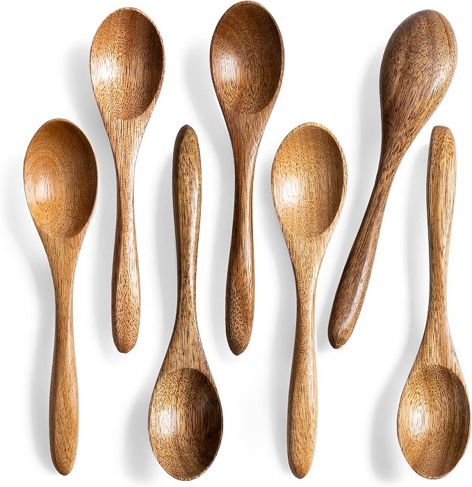 7 PCS Small Wooden Spoons, 5.8 Inch Honey Spoons by HEFILD