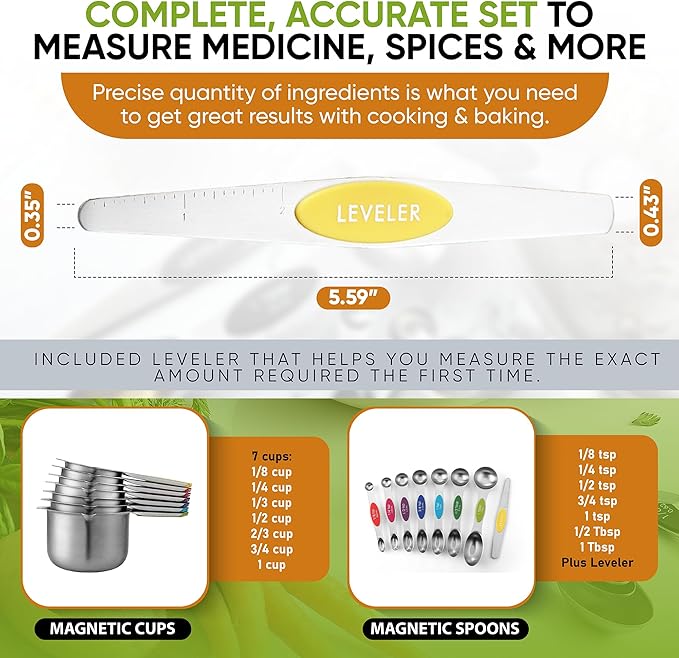 Spring Chef Magnetic Measuring Cups & Spoons Set, Strong N45 Magnets, Heavy - Image 6
