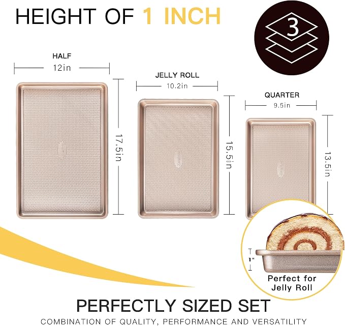 HONGBAKE Baking Sheet Pan Set of 3, Cookie Sheets - Image 6