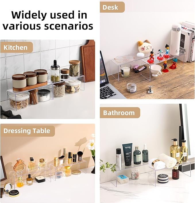 Aminigram 4 Packs Cabinet Organizer Shelf, Acrylic Kitchen Counter Shelves - Image 5
