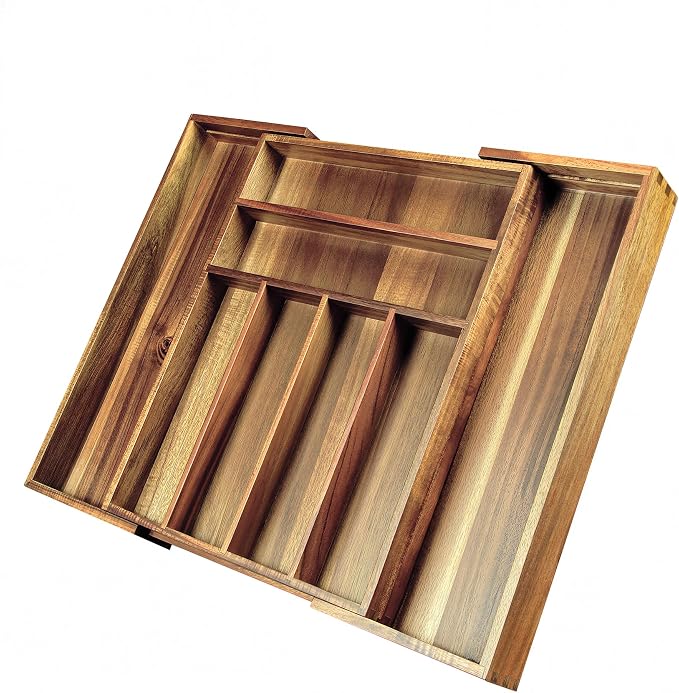 KITEISCAT Acacia Wood Expandable Silverware Organizer, Kitchen Utensil Drawer by KITEISCAT