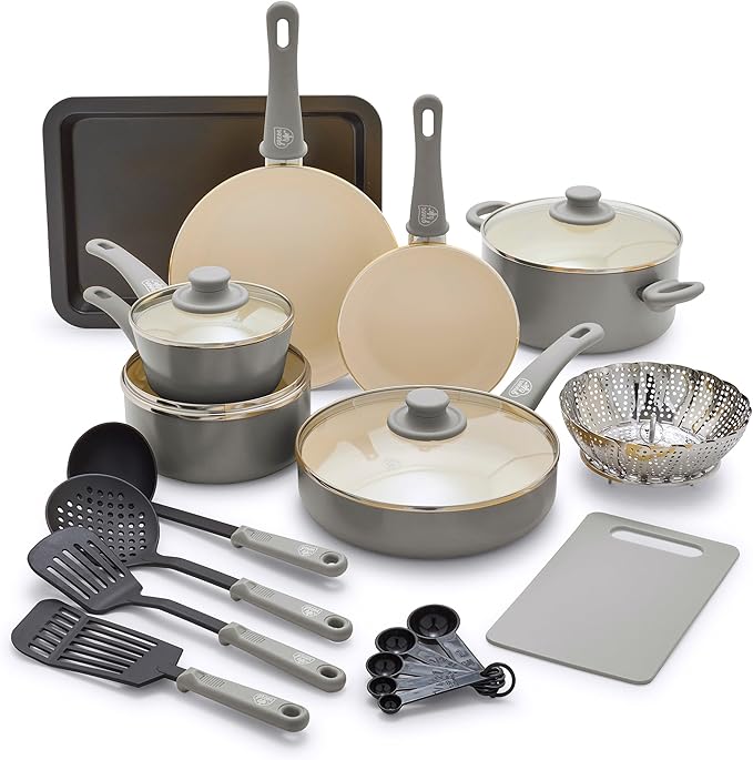 GreenLife Soft Grip Healthy Ceramic Nonstick 18 Piece Kitchen Cookware Pots and by GreenLife