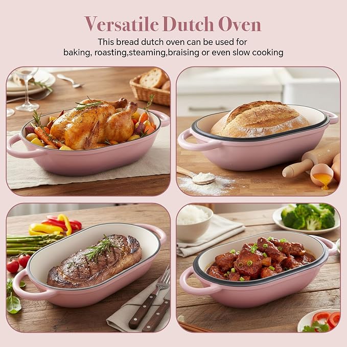 2 QT Oval Dutch Oven for Bread Baking, Enamelled Cast Iron Bread Oven for - Image 7