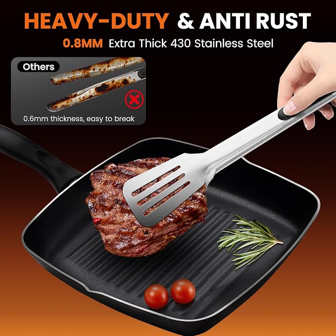 Kitchen Tongs for Cooking, Stainless Steel Spatula Tongs Locking Metal Tongs - Image 3