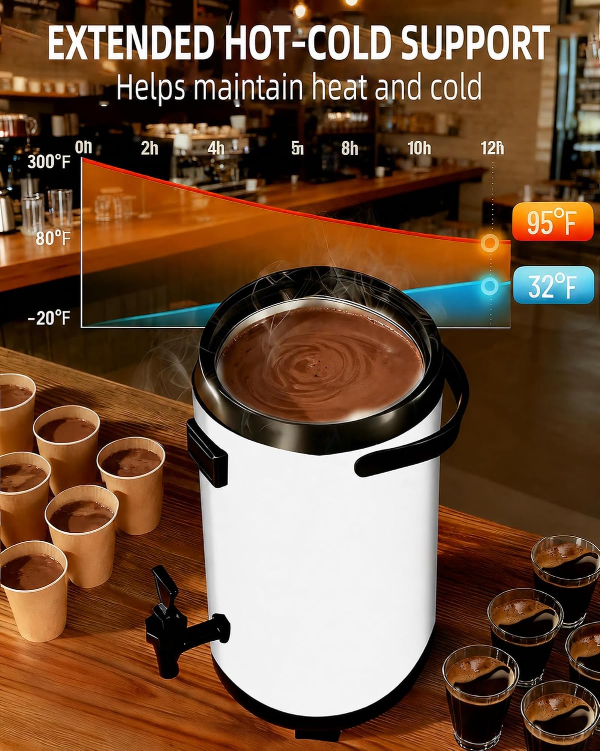 Insulated Beverage Dispenser 3 Gallon,Hot&Cold Drink Dispenser with