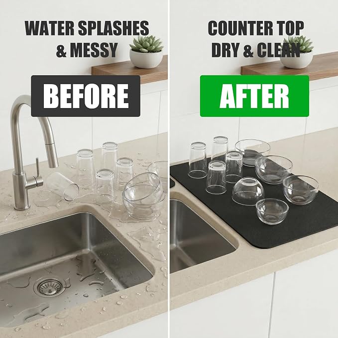 Customizable 24"L x 5.5"W Kitchen Sink Faucet Mat & 24"Lx16"W Dish Drying Mat - Image 6