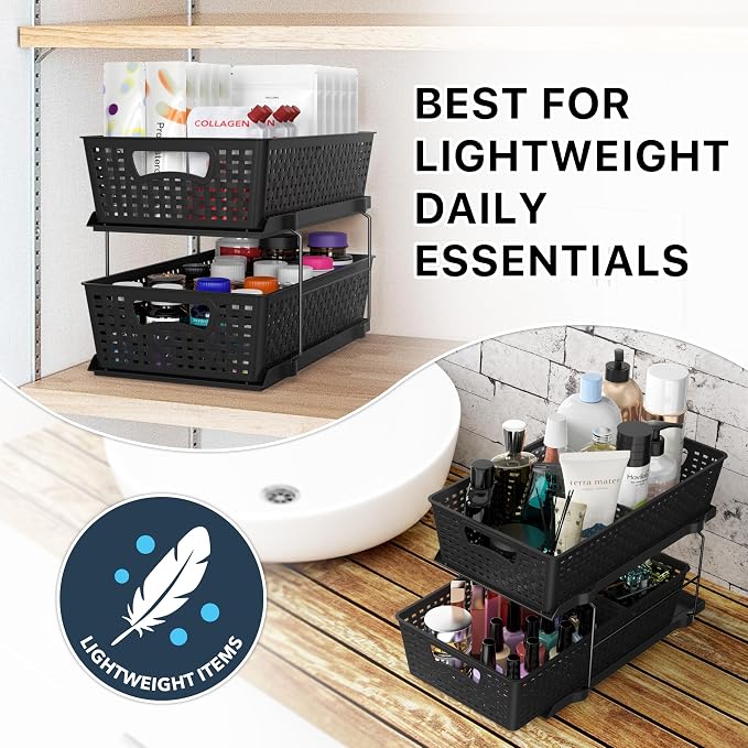 Simple Houseware 2 Tier Bathroom Organizer Tray Pull-Out Sliding Drawer - Image 7