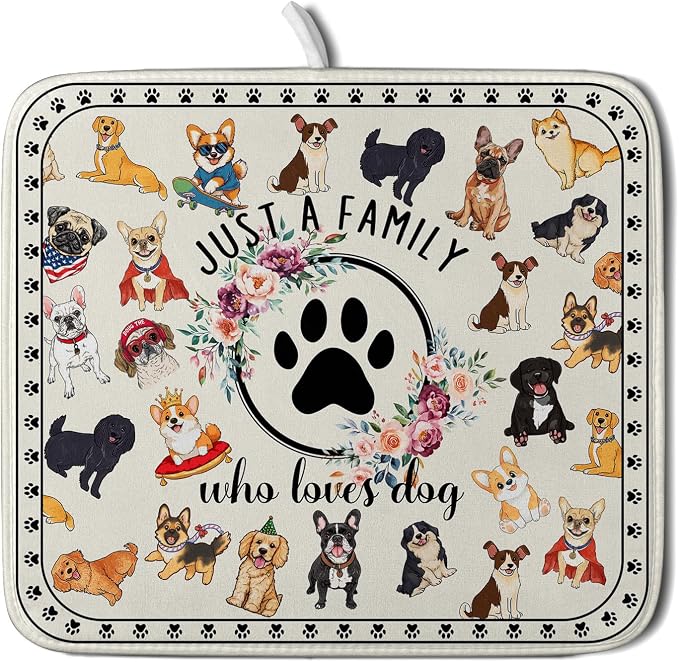 Lovely Dogs Dish Drying Mat Absorbent Printed Drying Pad by Giwawa