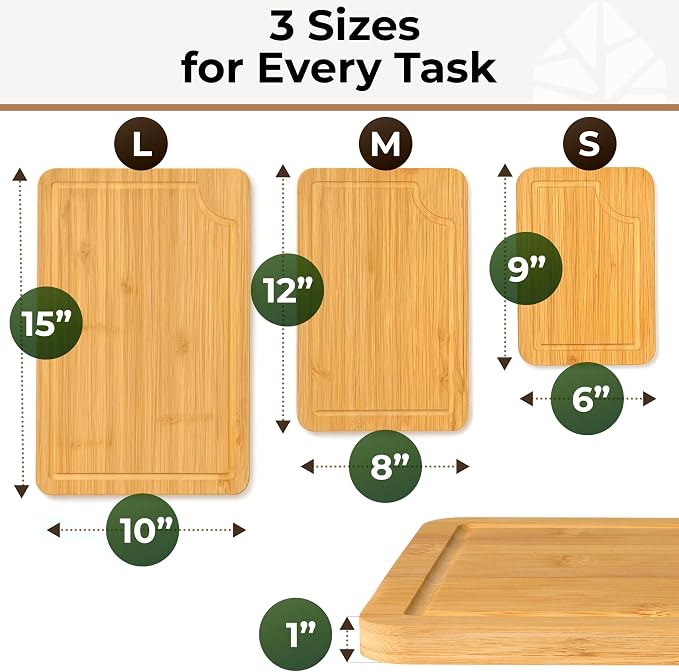 Set of 3 Bamboo Cutting Boards for Kitchen - Image 4