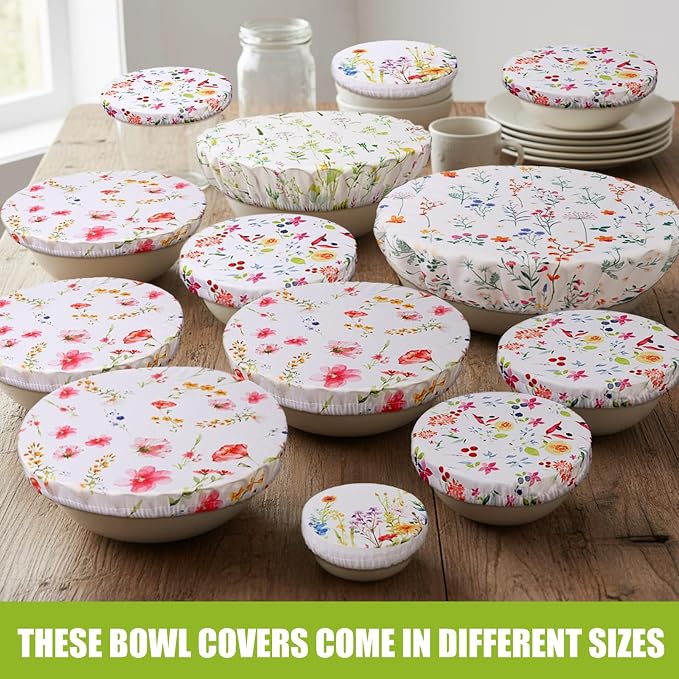 Patelai 10 Pcs Bowl Covers Reusable in 5 Size Stretch Cloth Fabric Elastic Food - Image 4
