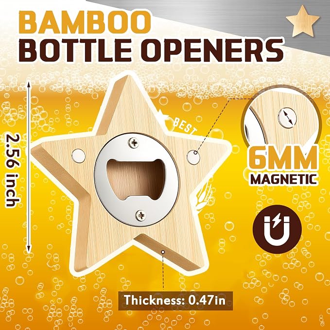 Vesici 24 Pcs Magnetic Bottle Opener 2.5in DIY Bamboo Star Shape Beer Openers - Image 2