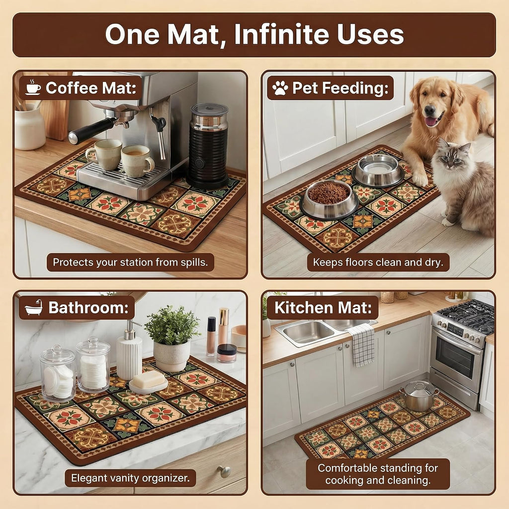 Boho Dish Drying Mat for Kitchen Counter - Super Absorbent Faux