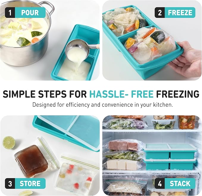 Silicone Freezer Tray with Lid Soup Freezer Container Molds with Steel - Image 6