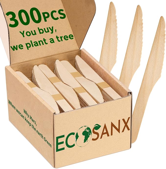 300 PCs Wooden disposable knives by ECOSANX