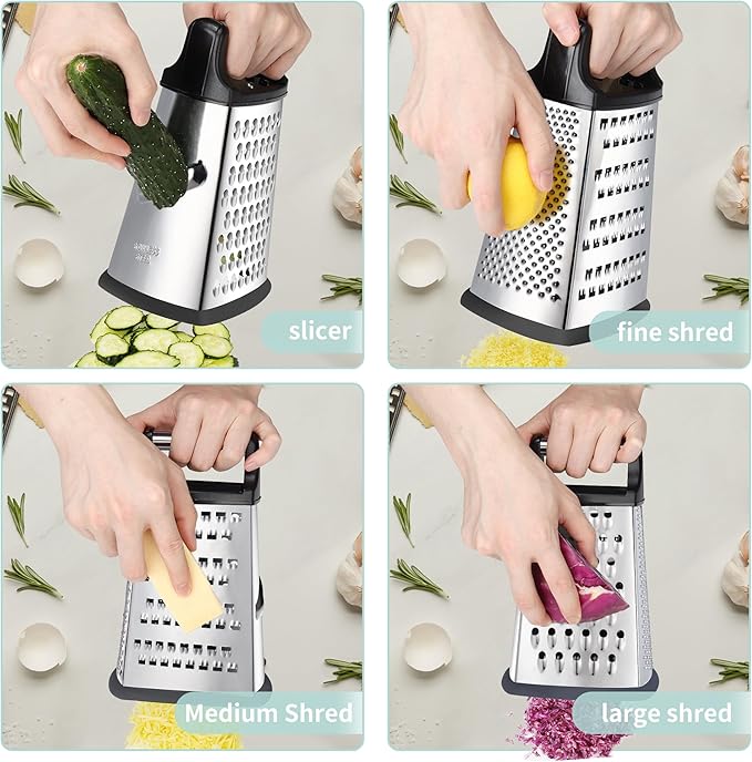 Kaishun Professional Cheese Grater, 4-Sided Stainless Steel Box Grater - Image 3
