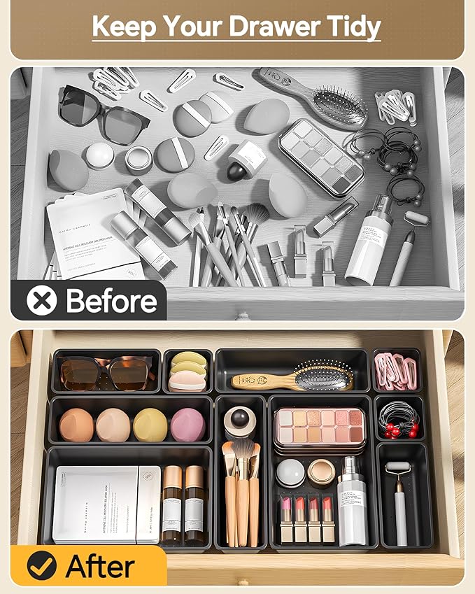 KEMETHY 25 PCS Plastic Drawer Organizers Set, 4 Sizes Vanity Organizer - Image 3