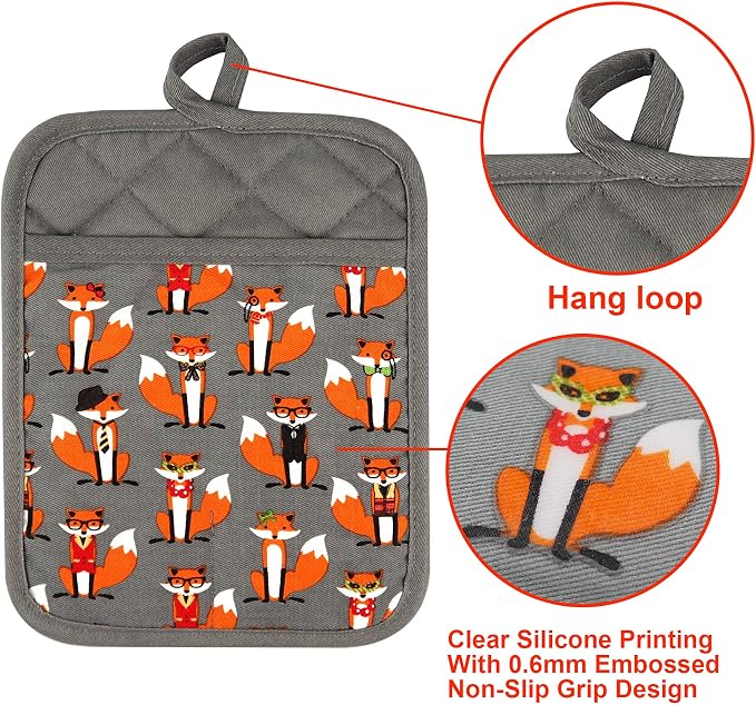 Pot Holders Set of 2 Heat Resistant 480 ℉ Non Slip Clear Silicone Printed - Image 2