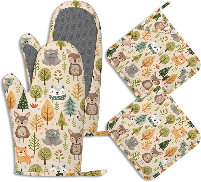 Cute Animals Oven Mitts and Pot Holders Fall Trees Leaves Silicone Kitchen by BIGXIUKA