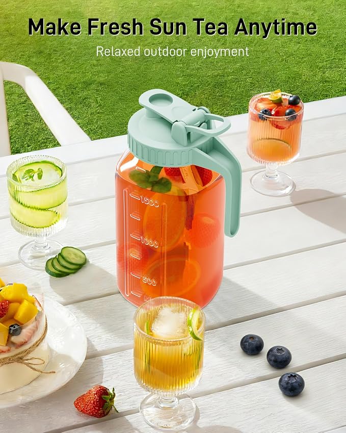 64 oz Glass Pitcher with Lid, Large Wide Mouth Mason Jar with Pour Spout - Image 7