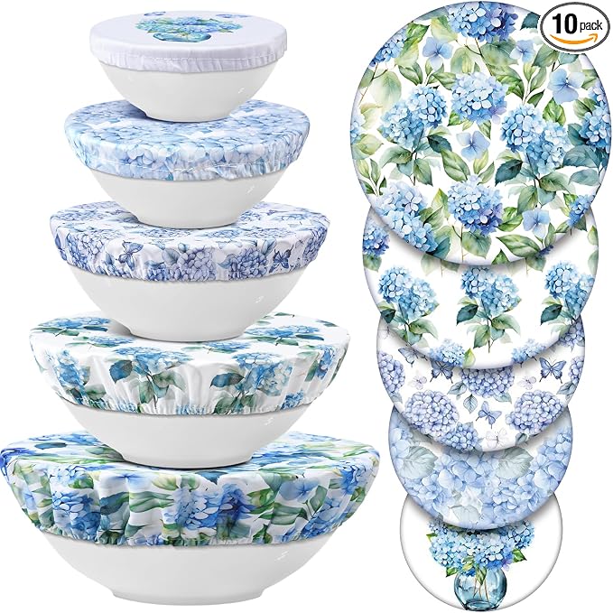 Patelai 10 Pcs Bowl Covers Reusable in 5 Size Stretch Cloth Fabric Elastic Food by Patelai