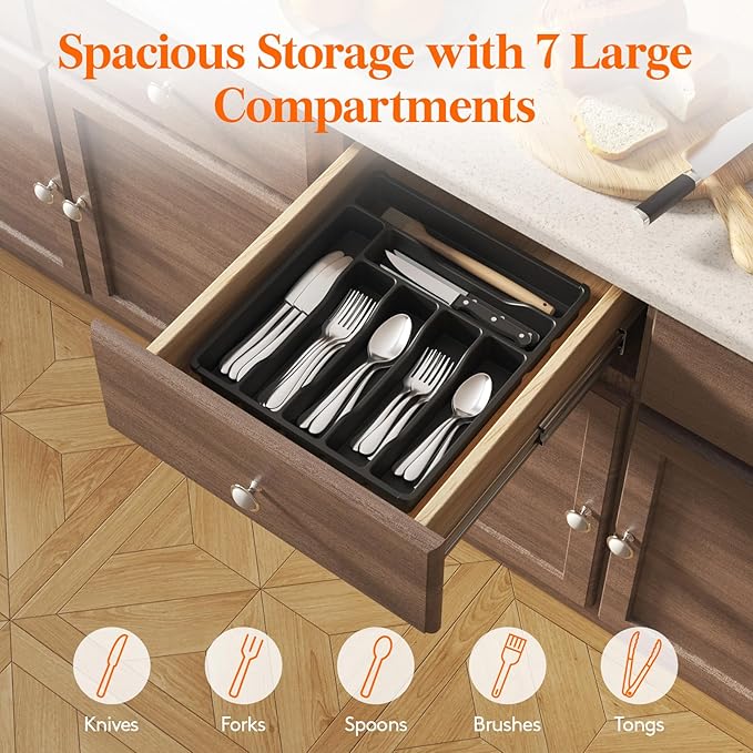 Lifewit Silverware Drawer Organizer Tray, Plastic Cutlery Storage - Image 4