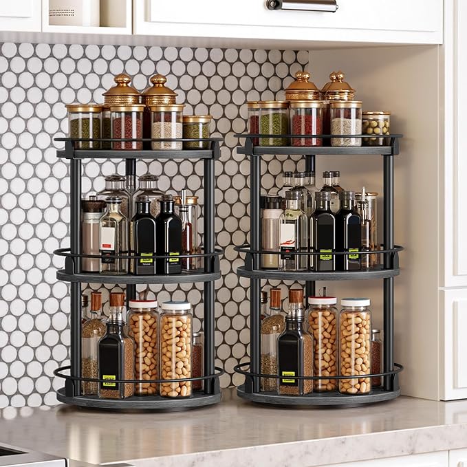 YATINEY Spice Rack, 3 Tier Turntable Organizer - Image 2
