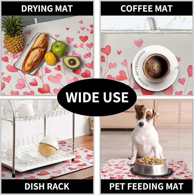 Valentines Pink Love Heart Dish Drying Mat Valentine Day Absorbent Microfiber - Image 7